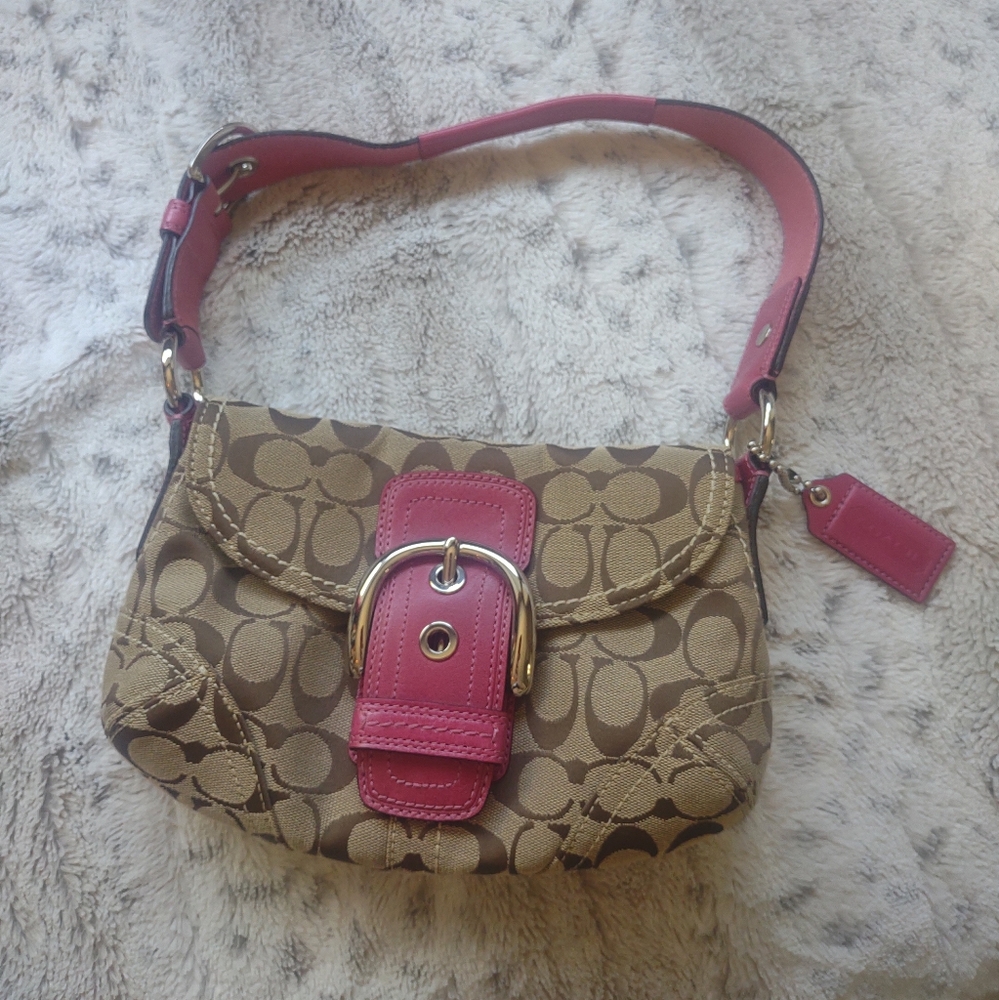 Stylish Tan and Pink Women's Coach Bag